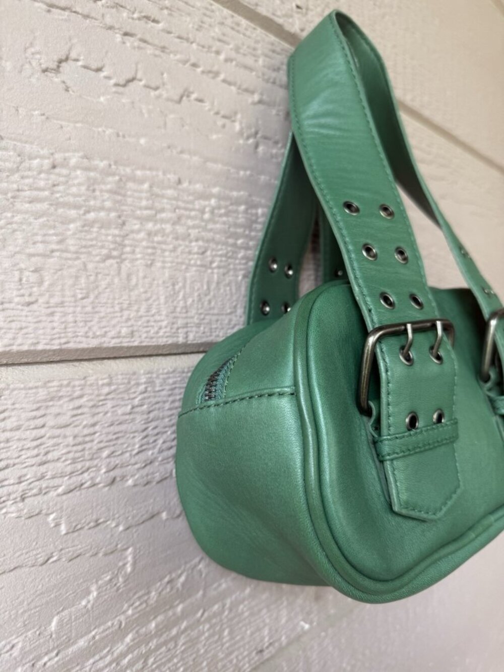 Free People Women’s Green Leather Mini Shoulder Bag Buckle Strap NWT - Picture 6 of 14